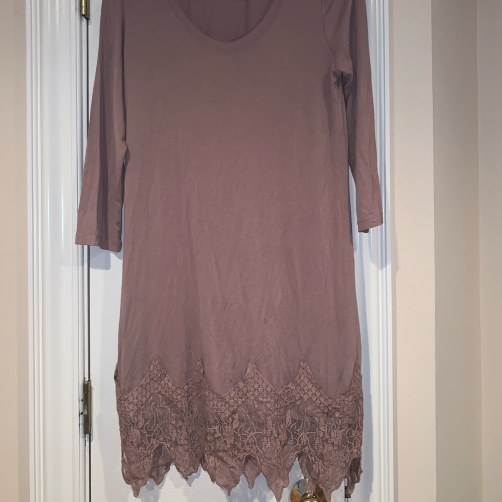 Tan dress with lace detail at bottom
